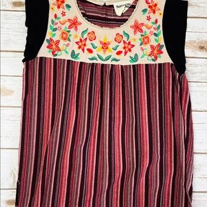 Savanna Jane Boho Stripe Embroidered Flutter Sleeve Top Size S Small